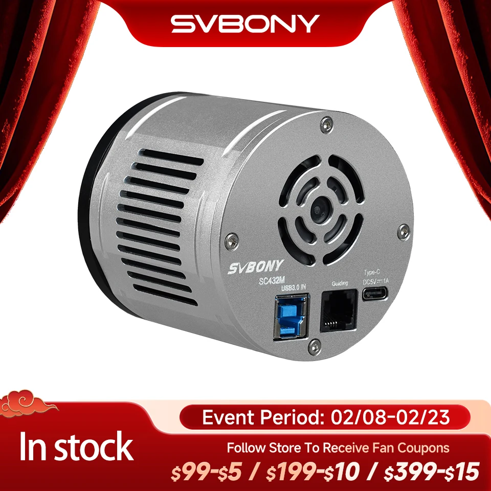 

Svbony SC432M 1,25-дюймовая астрономическая камера, планетарная фотография, аксессуары для астрономического телескопа, высокоскоростной USB3.0 для начинающих