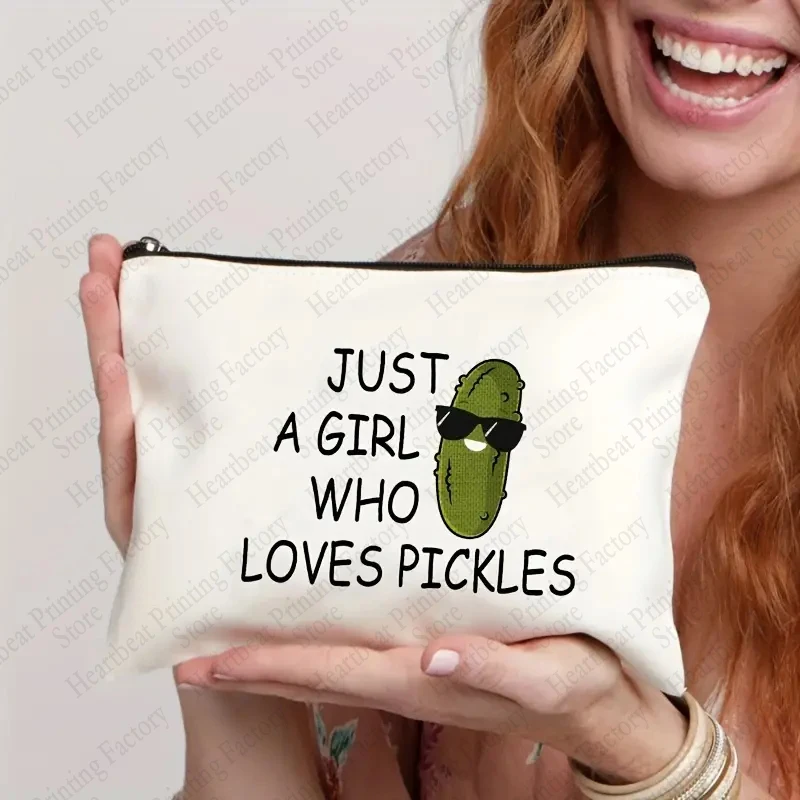 

Cute Pickle Pattern Cosmetic Case Just A Girl Who Loves Pickles Makeup Bag Funny Pickles Lightweight Portable Toiletry Bags