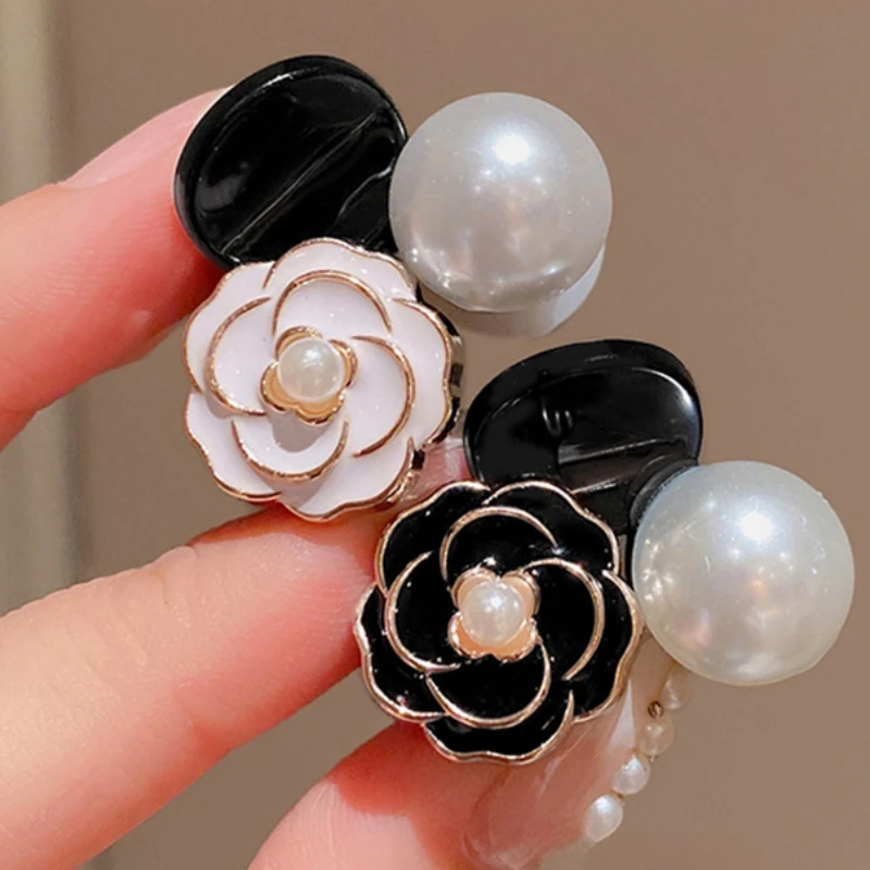 Mini Small Hair Claws Clip Camellia Flower Imitation Pearl Elegant Hairpins for Women Girls Bangs Clip Hairclip Hair Accessories