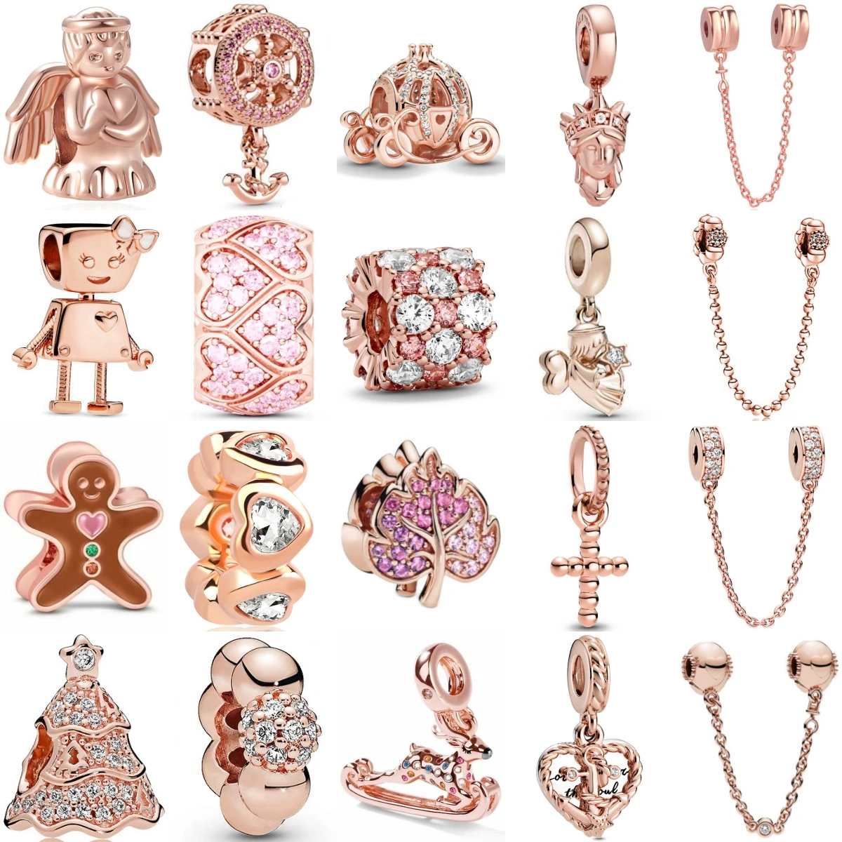 

Beautiful 925 Sterling Rose Gold Anchor Angel Leaf Charm Of 925 Chain Bead Fit Original Bracelet Accessories DIY Ladies Jewelry