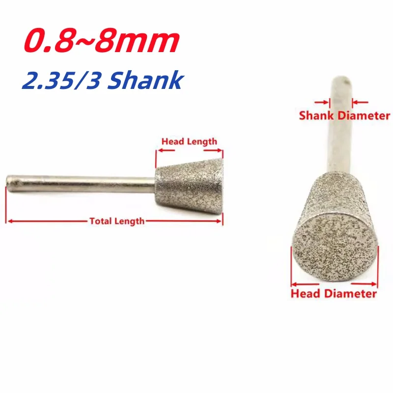 2.35/3mm Shank C7 Grinding Inverted Conical Grinding Bits Stone Carving Deburring Rotary Tool