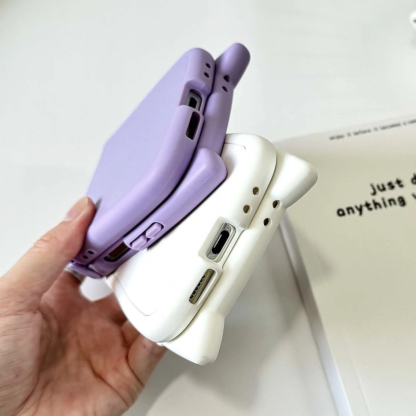 Lovely Cat Ear Cover For Samsung Galaxy Z Flip 6 Luxury Leather Case Bumper For Samsung Z Flip 5 flip 7 4 Cute Pure Color Cases
