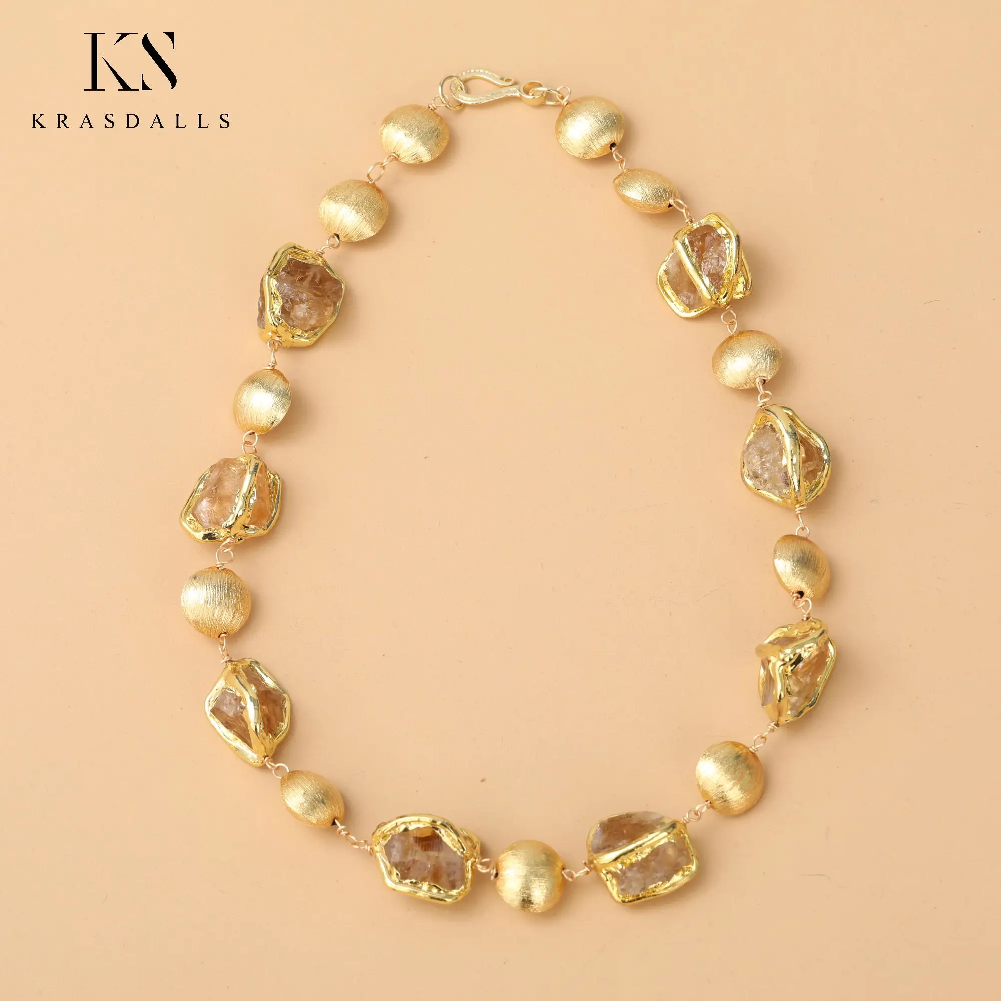 

Raw Citrine Crystal Quartz Chunky Charm Gold Plated Choker Necklace Women Jewelry Party Gifts