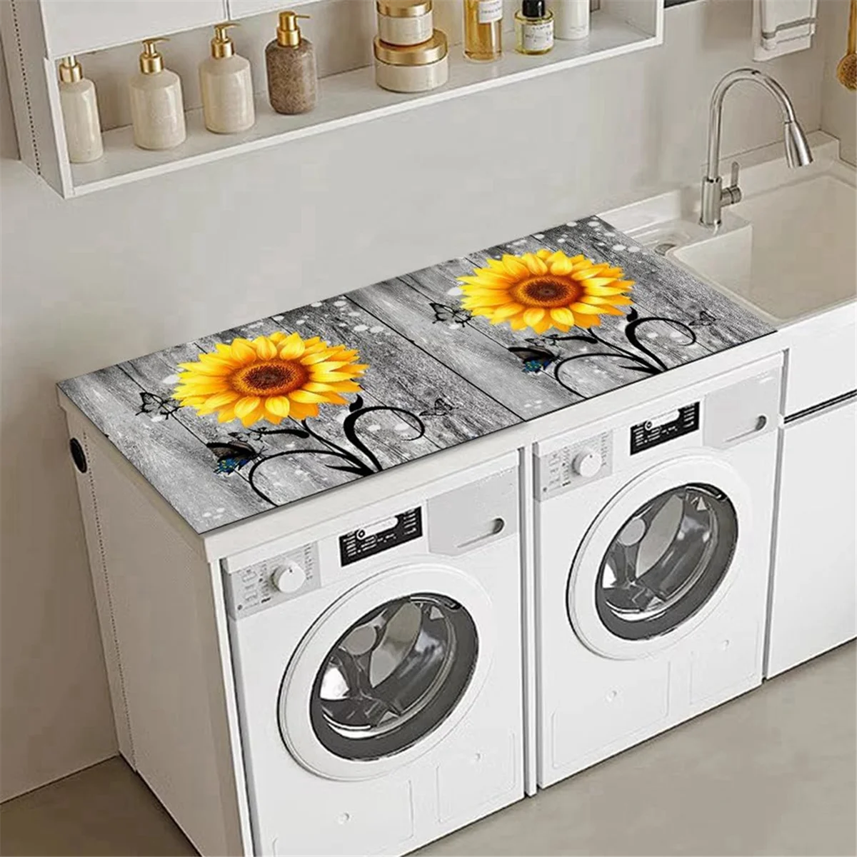 Flowers Washer Dryer Dust Cover Mat for Top Washing Machine Dust Cover Pad Fast Drying Absorbent Mat Top Protector Mat