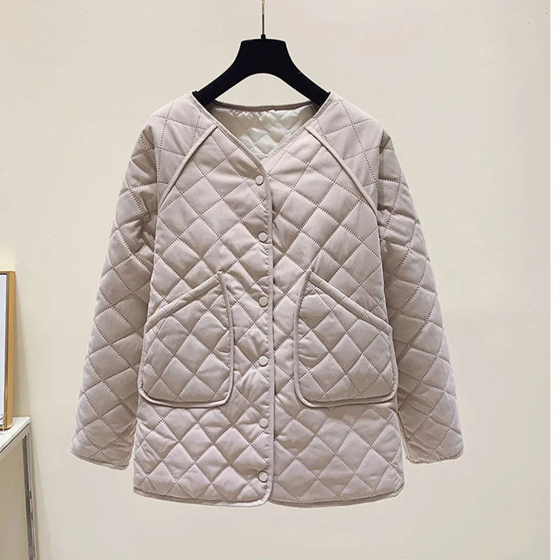 

Autumn and winter long simple fashion casual large size single breasted lazy wind plus thick diamond women's cotton-padded cloth