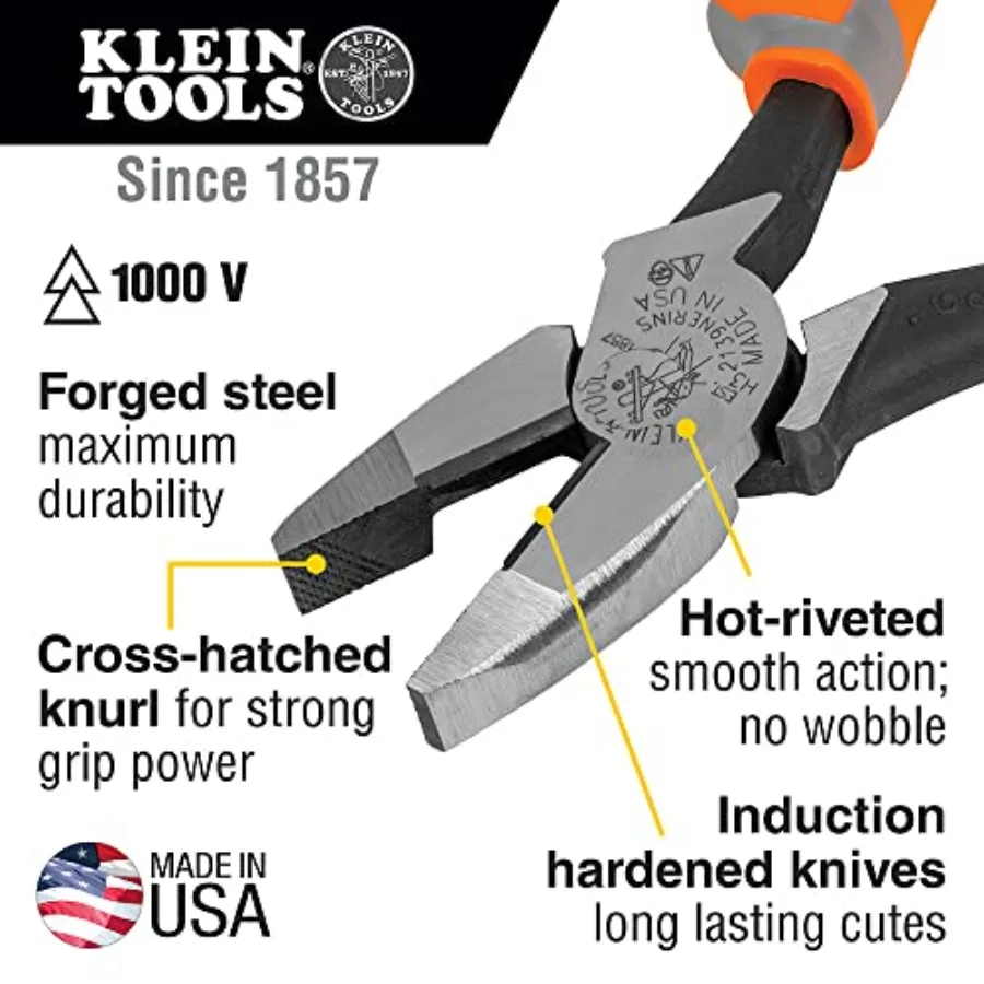 1000V Insulated Plier Tool Set, Made in USA, with 3 Pairs of Pliers, Cable Cutter, Wire Stripper, and 2 Screwdrivers, 7-Piece