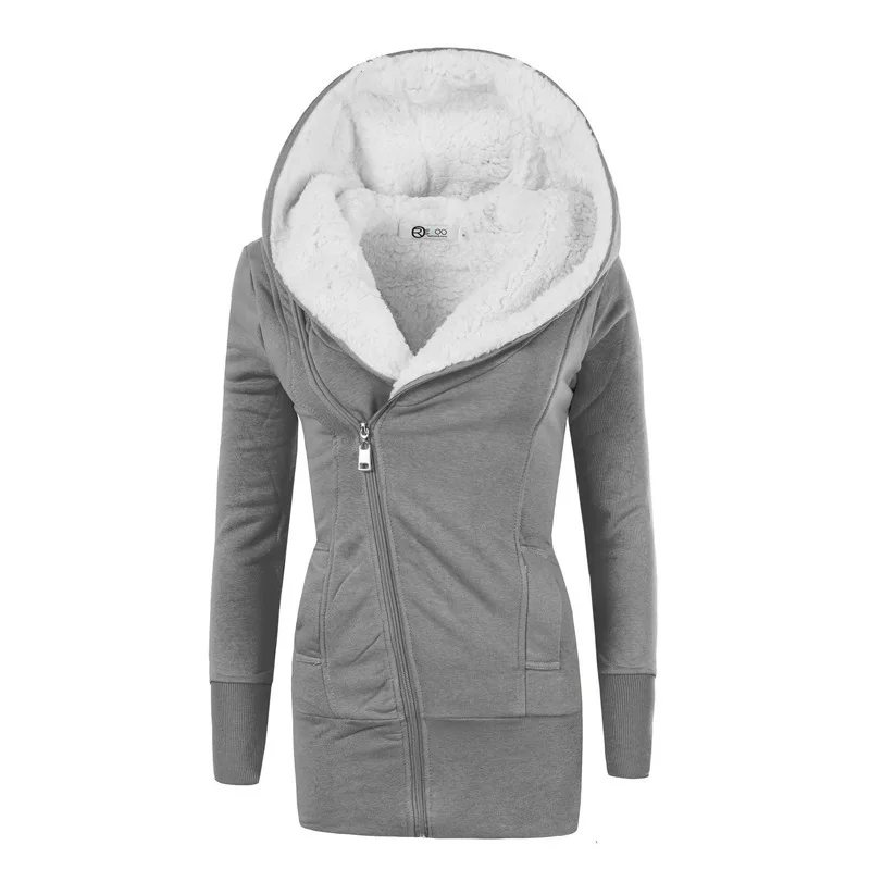 2023 Autumn/Winter New Thickened Women\'s Mid length Cardigan Lamb Fleece Hooded Women\'s Sweater for Thermal Protection