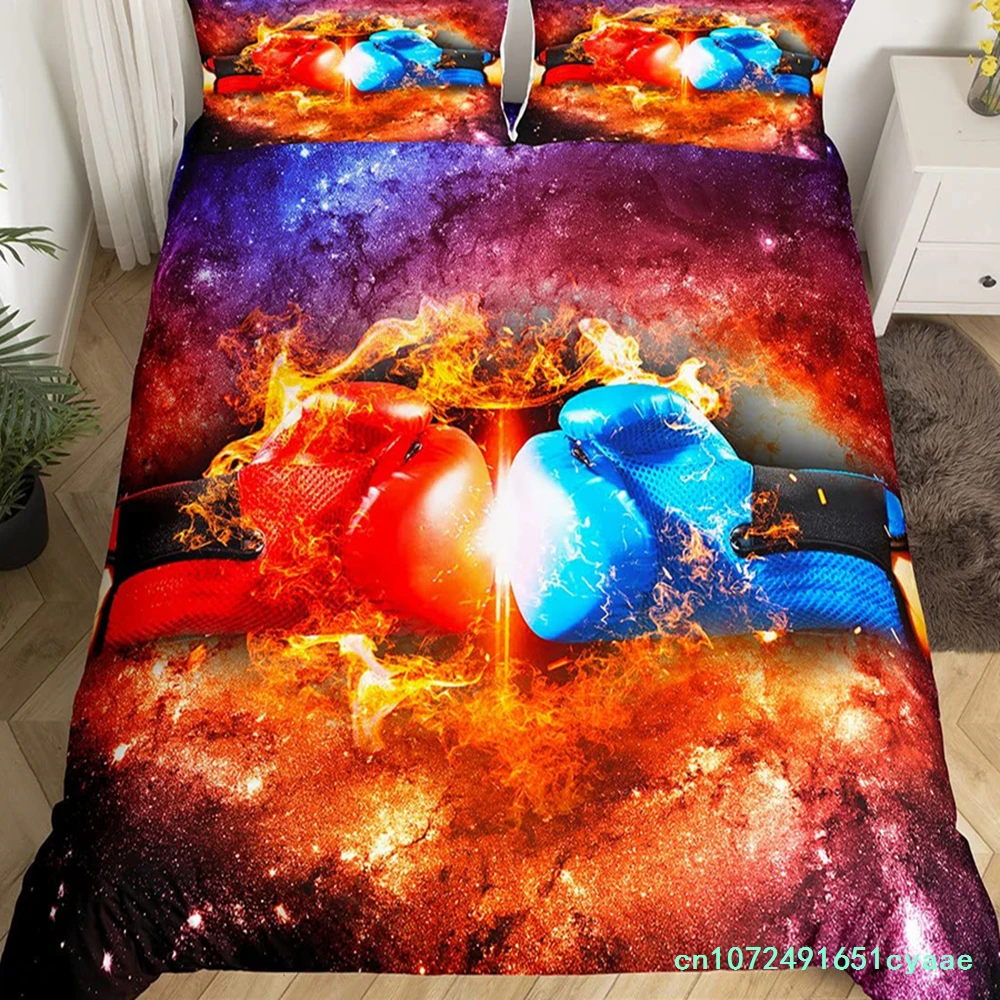 Boxing King Queen Duvet Cover Gamer Competitive Sports Bedding Set Galaxy Bright Colorful Quilt Cover Polyester Comforter Cover