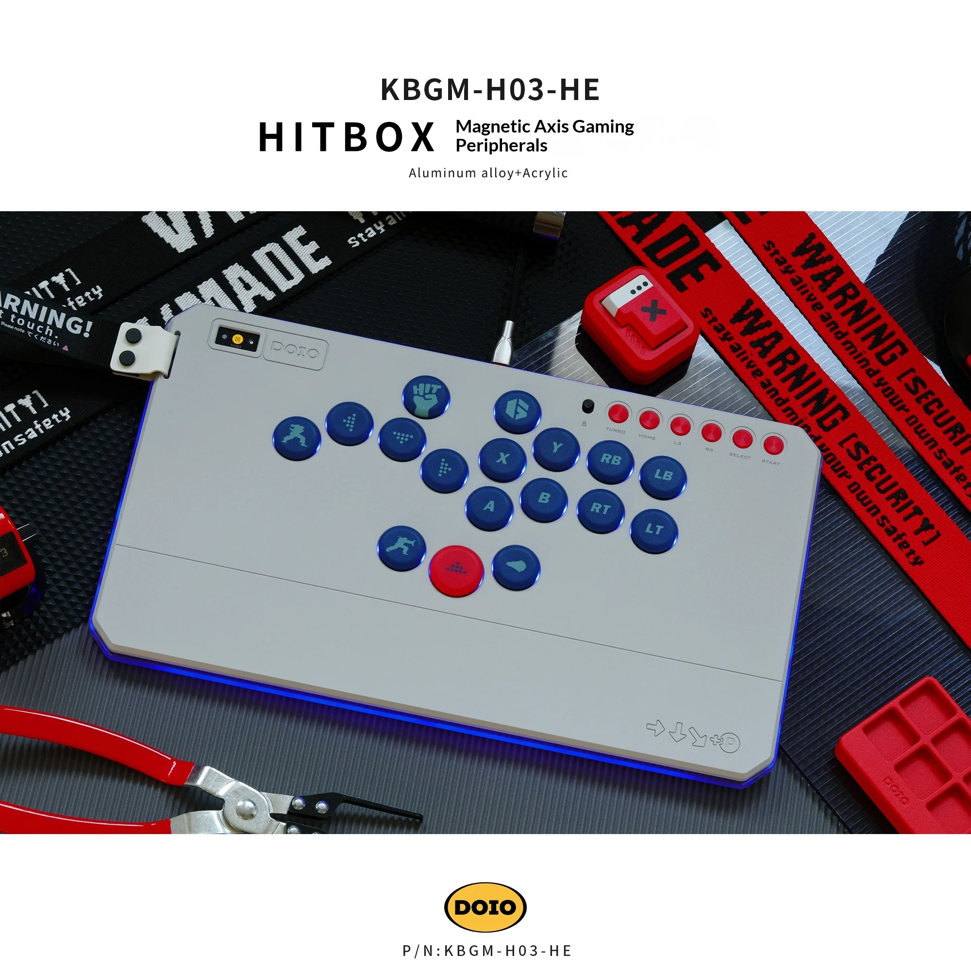 DOIO KBGM-H03-HE Wired Hitbox E-Sports Gaming Keyboard Gamer Controller for Arcade Game Lightweight Joystick-less Controller