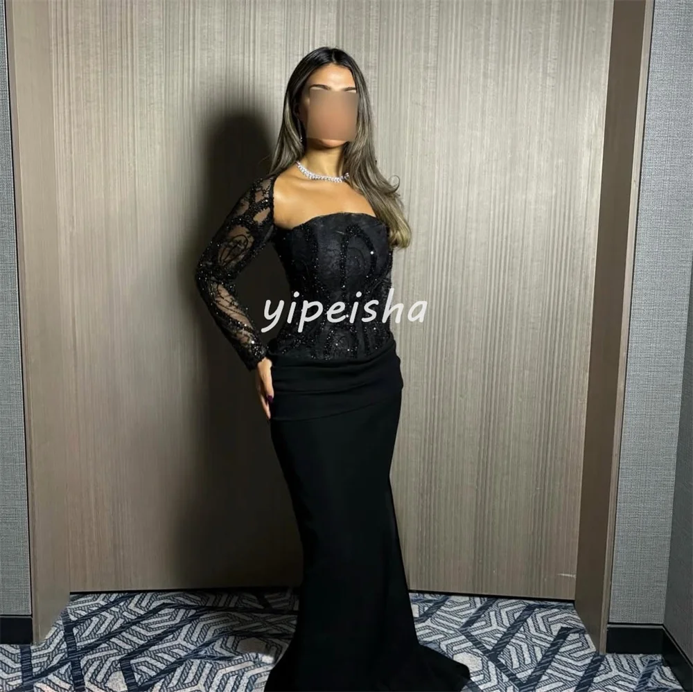 ชุดเดรสยาวแบบสั่งตัดพิเศษ ประดับลูกปัด ปักเลื่อม จับจีบ ผ้าพลิ้ว ทรงตรง เปิดไหล่ สำหรับโอกาสพิเศษ สไตล์เรโทร