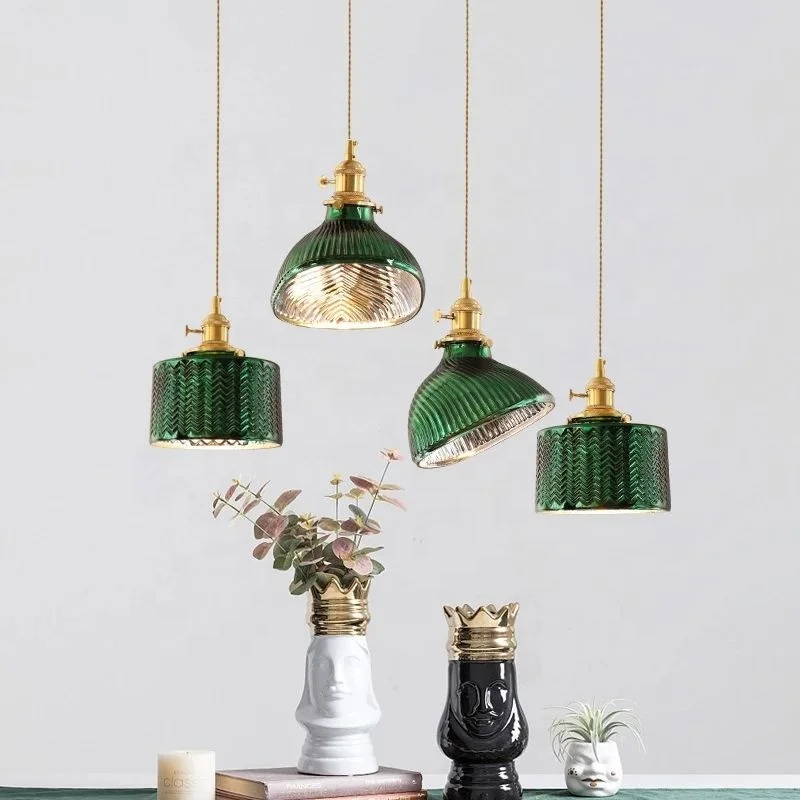 Simple Glass Chandelier Lighting Creative Personality Decoration Green Light Emitting Diode Brass