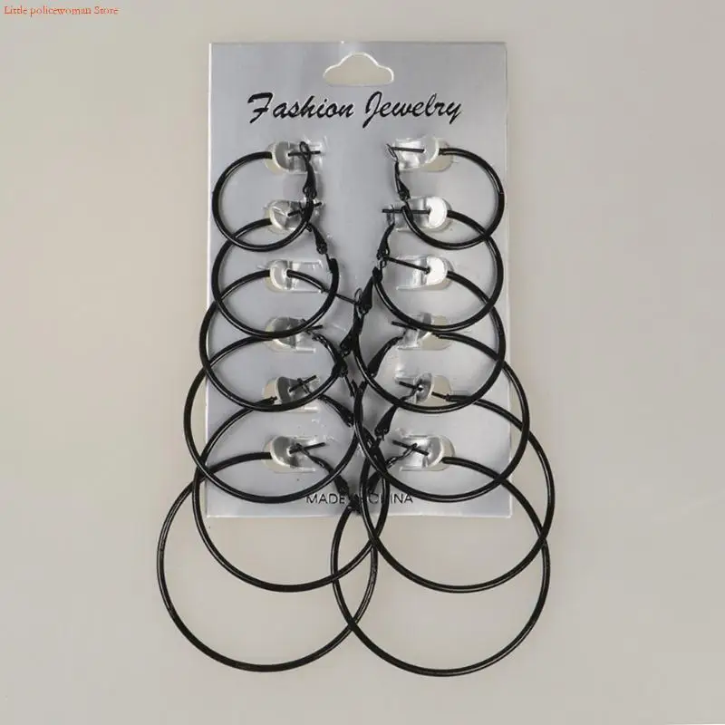 F92D 6 Pairs Women Round Earrings Set Hoop Earrings Lightweight Multicolour and Size Earring Jewelry for Retro