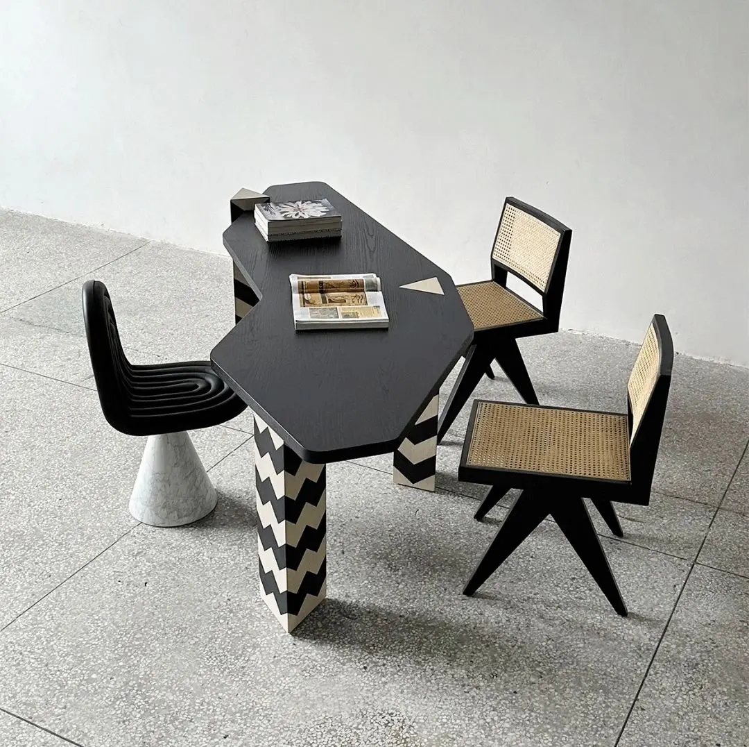 creative design solid wood black and white zebra pattern triangular desk modern simple family desk suitable for villa use