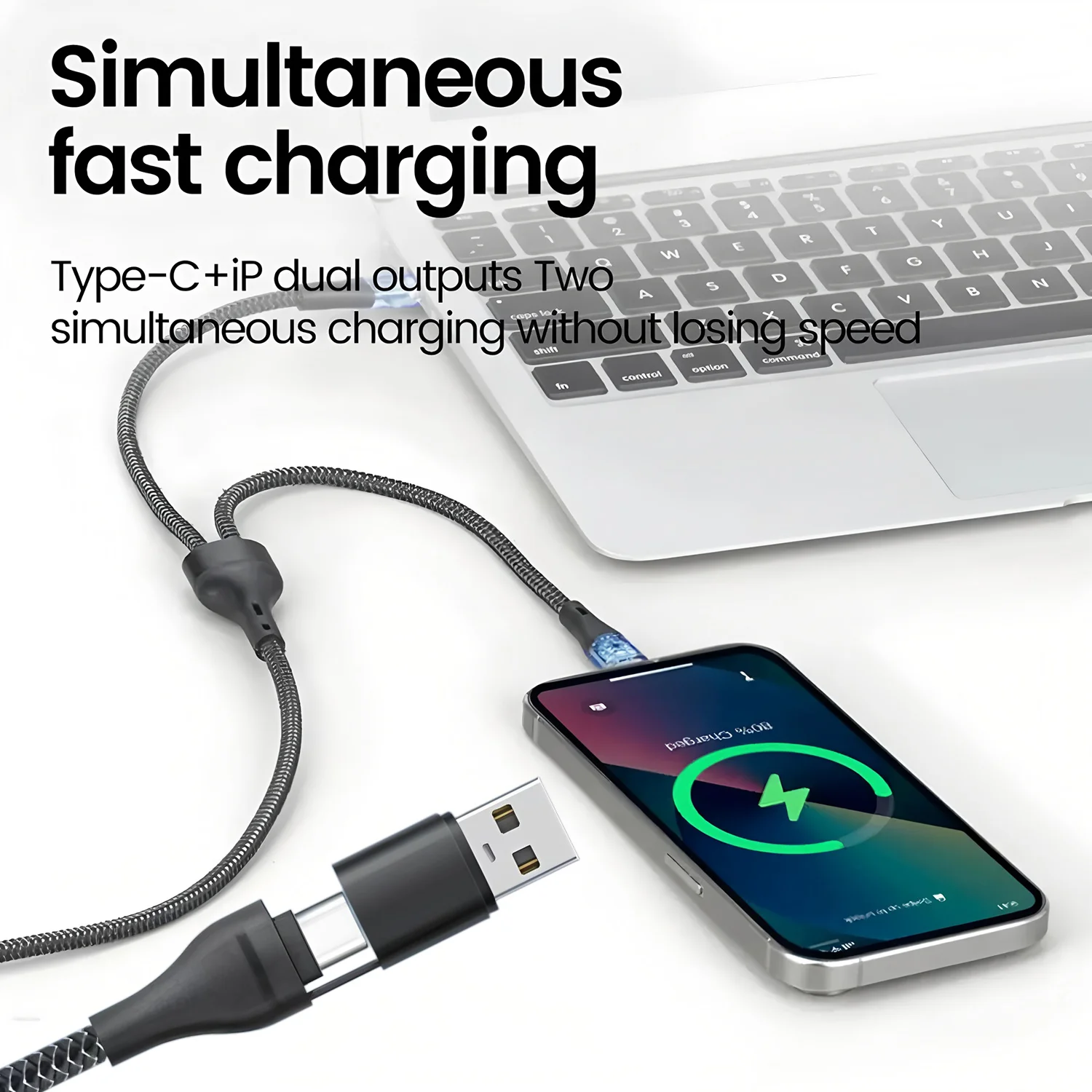 

1-2pcs 2 In 2 100W USB Cable Type C Fast Charging Cord Mini USB Charger For Iphone Android Phone Xiaomi Huawei OPPO