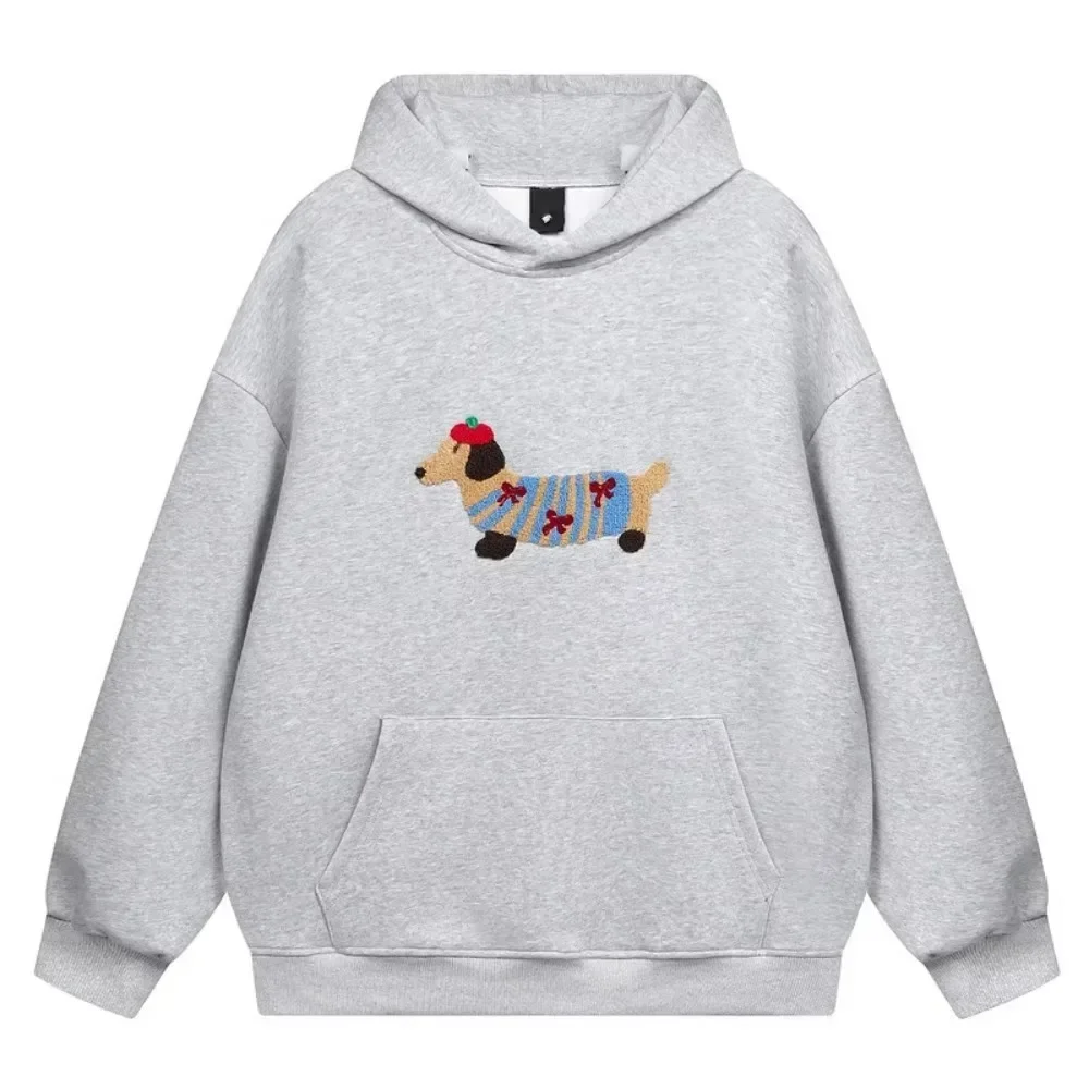 Unisex Hooded Sweatshirt Chinese Style Printed Loose Fit Couple Top Autumn Winter Casual Streetwear Minimalist Pullover