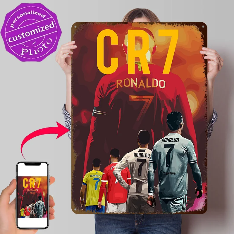 Cristiano Ronaldo Evolution Poster Retro 3D Printed Metal Signs Customized Wall Hanging Gift for Vintage Home Decor Items Art