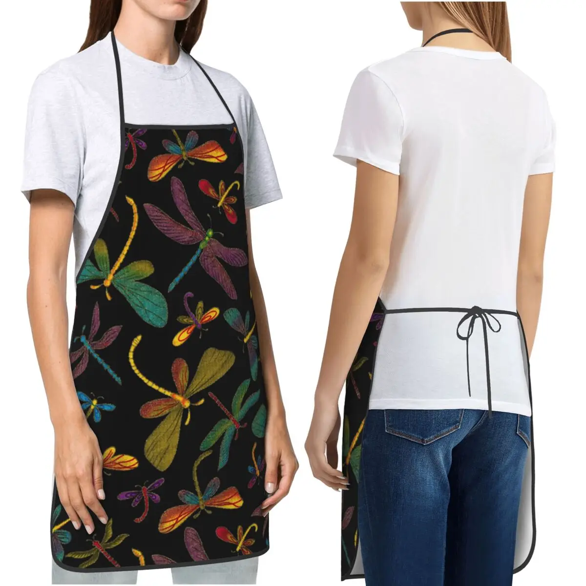 Vintage Dragonfly Print Artistic Aprons Chef Cooking Baking Tablier Bib Kitchen Cleaning Pinafore for Women Men Gardening