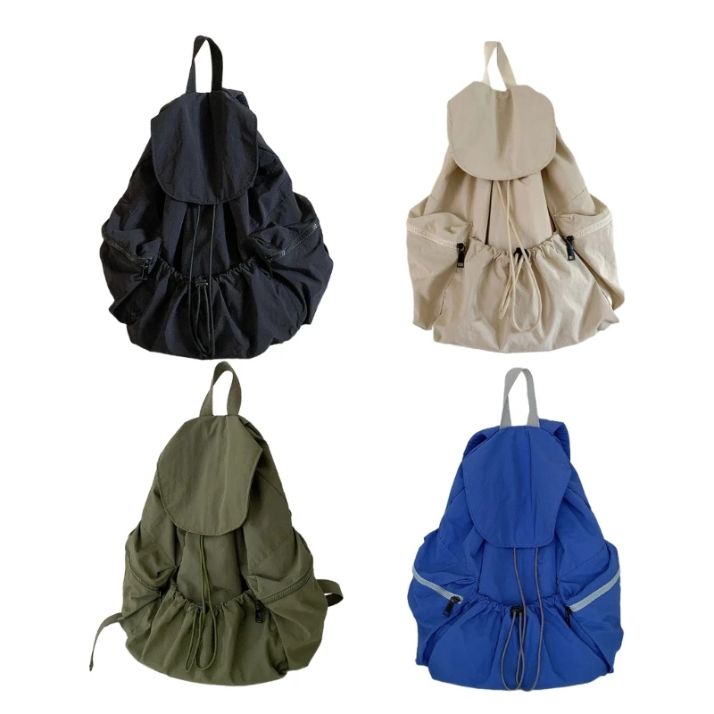 

2023 NEW Backpack Students Schoolbag Nylon Travel Bags School Rucksack Pleated Drawstring Bags Daypack for Girl Teens