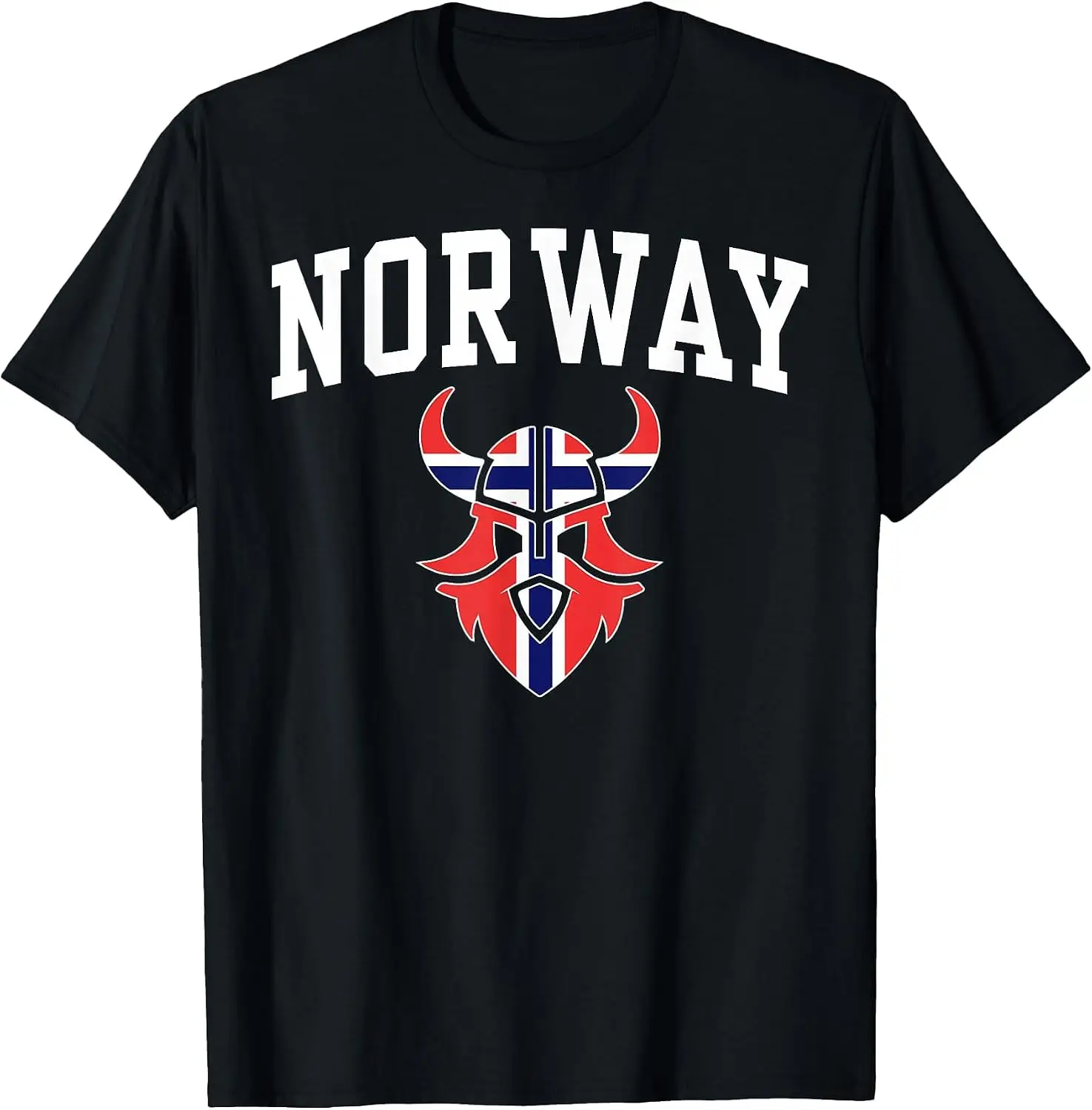 Viking Helmet Norge Norway Norwegian Flag Pride T-Shirt Versatile, heavyweight pure cotton short-sleeve tee—trendy, thick fabric; a great gift for Christmas or Halloween.