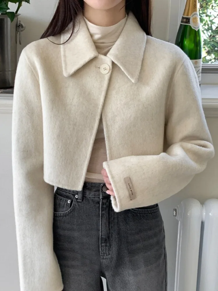 

ort Шерстяное пальто с широкими лацканами для женщин, свободная посадка, универсальное осенне-зимнее пальто Faion Ele Sle, повседневная одежда для поездок на работу