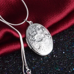 England Retro 925 Sterling Silver Needle Necklace Round Open Locket Pendant Necklaces Photo Women Collar Jewelry