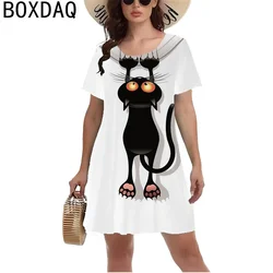 Funny Pet Cat Printed Dress 2024 Fashion Streetwear Casual Short Sleeve Dress Summer 3D Printed Mini Dress Vestidos De Mujer