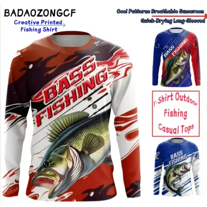 Creative Printed Fishing Shirt Cool Patterns Breathable Sunscreen Quick-Drying Long-Sleeved T-Shirt Outdoor Fishing Casual Tops