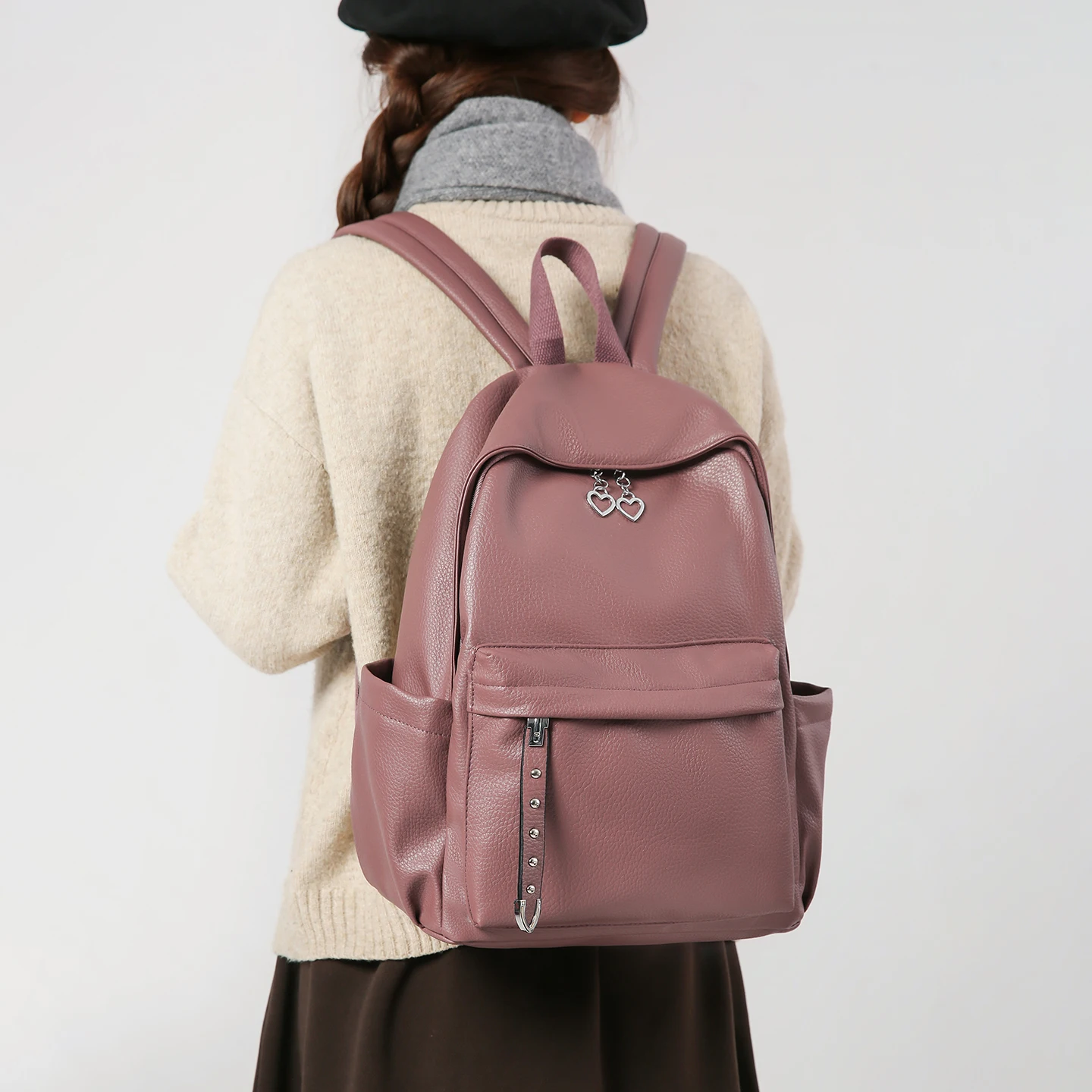 

Leather Backpack Women Solid Color Fashion Wild Trend Casual Large Capacity Ladies Travel Bag School Backpack for Teenage Girls