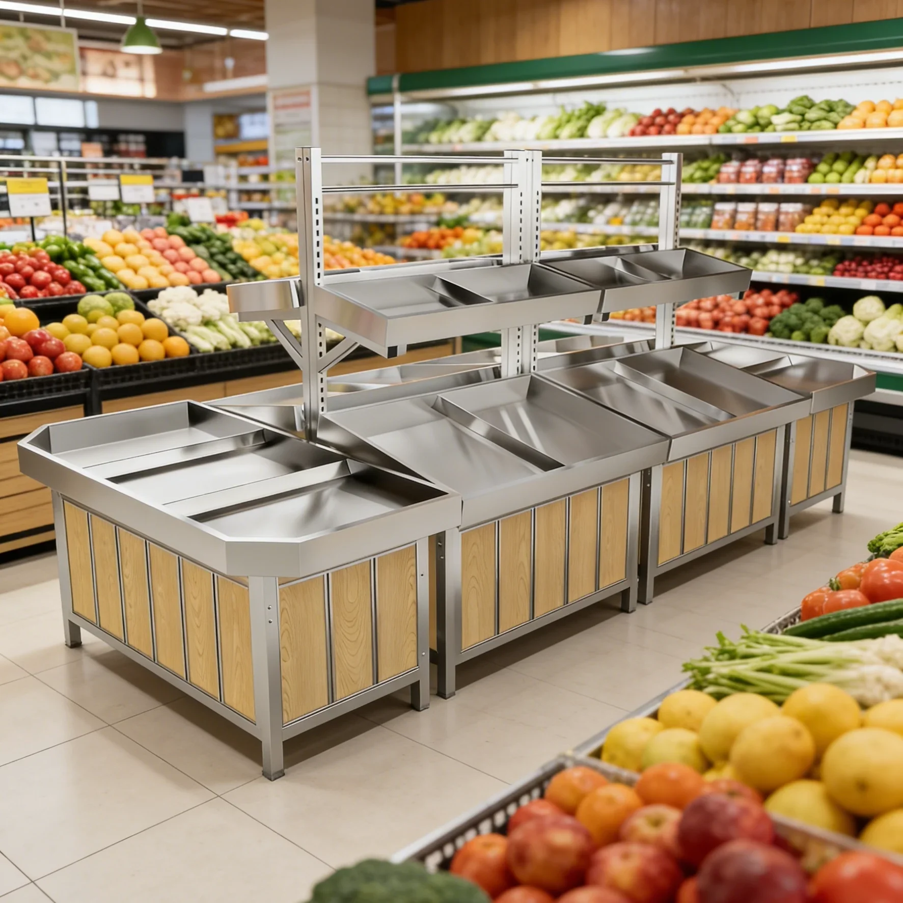 Multi-functionalStainless Steel Fruit Shelf, Fruit Store Shelf, Supermarket Vegetable Display Shelf