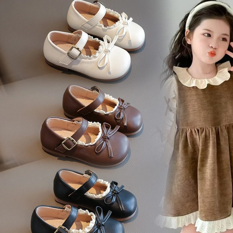 

Spring Autumn Princess Leather Shoe2026New Korean Edition French Child Soft ButterflyShoe Fashion Girl Anti Slip Baby Party Shoe