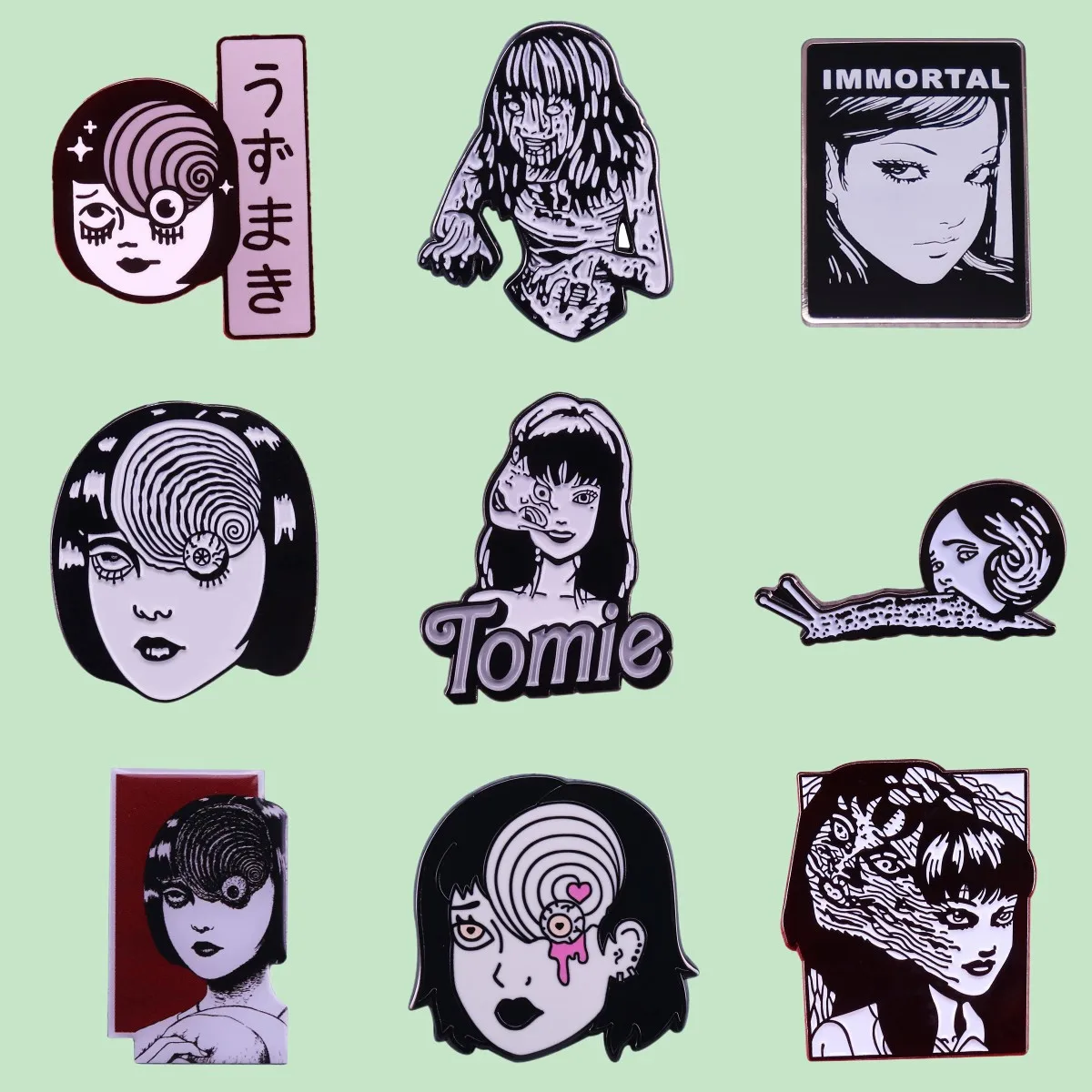 Broches de dibujos animados góticos de Terror de artista japonés, alfileres de esmalte de Metal de Caracol de Anime, insignias de regalo de películas de Terror para niños