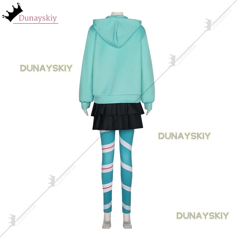 Vanellope Von Schweetz Cosplay Costume Girl's Hoodies Skirt Wig Uniform 2025 Anime Performance Clothing for Woman/Child