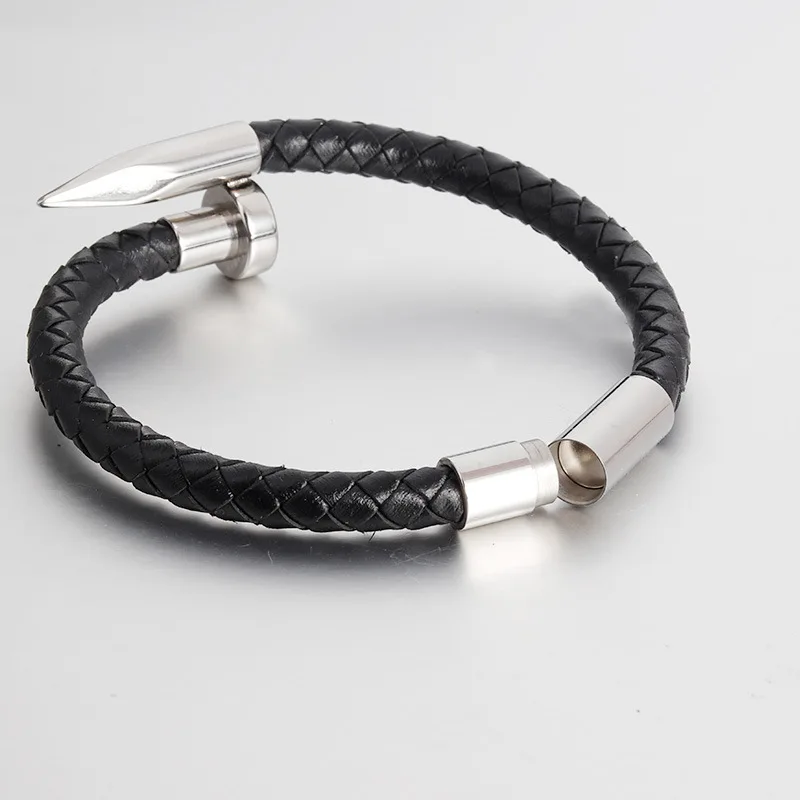 

True Leather Simple Stainless Steel Nail Bracelet Designer Jewelry Trend 2024 Gold Plated Non Tarnish Wholesale