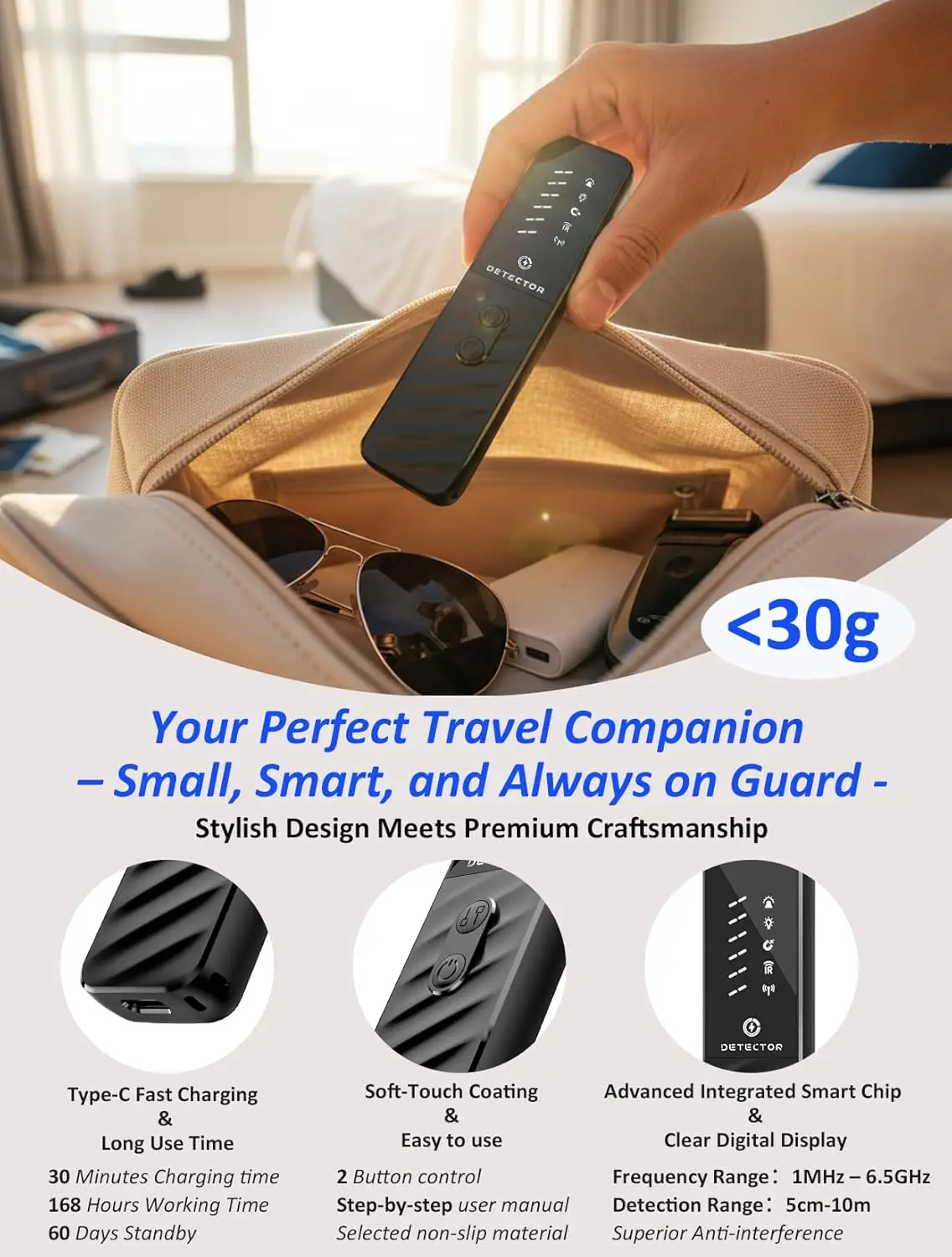 Easy-Operate Hidden Camera Detector,168H Battery GPS Tracker/Bug Detection,Portable 4-in-1 Anti Spy Gadgets for Privacy Security