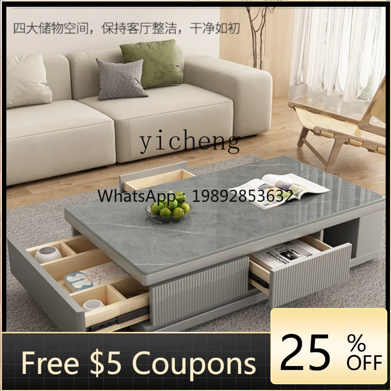

XL Stone Plate Coffee Table TV Cabinet Combination Living Room Coffee Table Minimalist Square Retractable Solid Wood