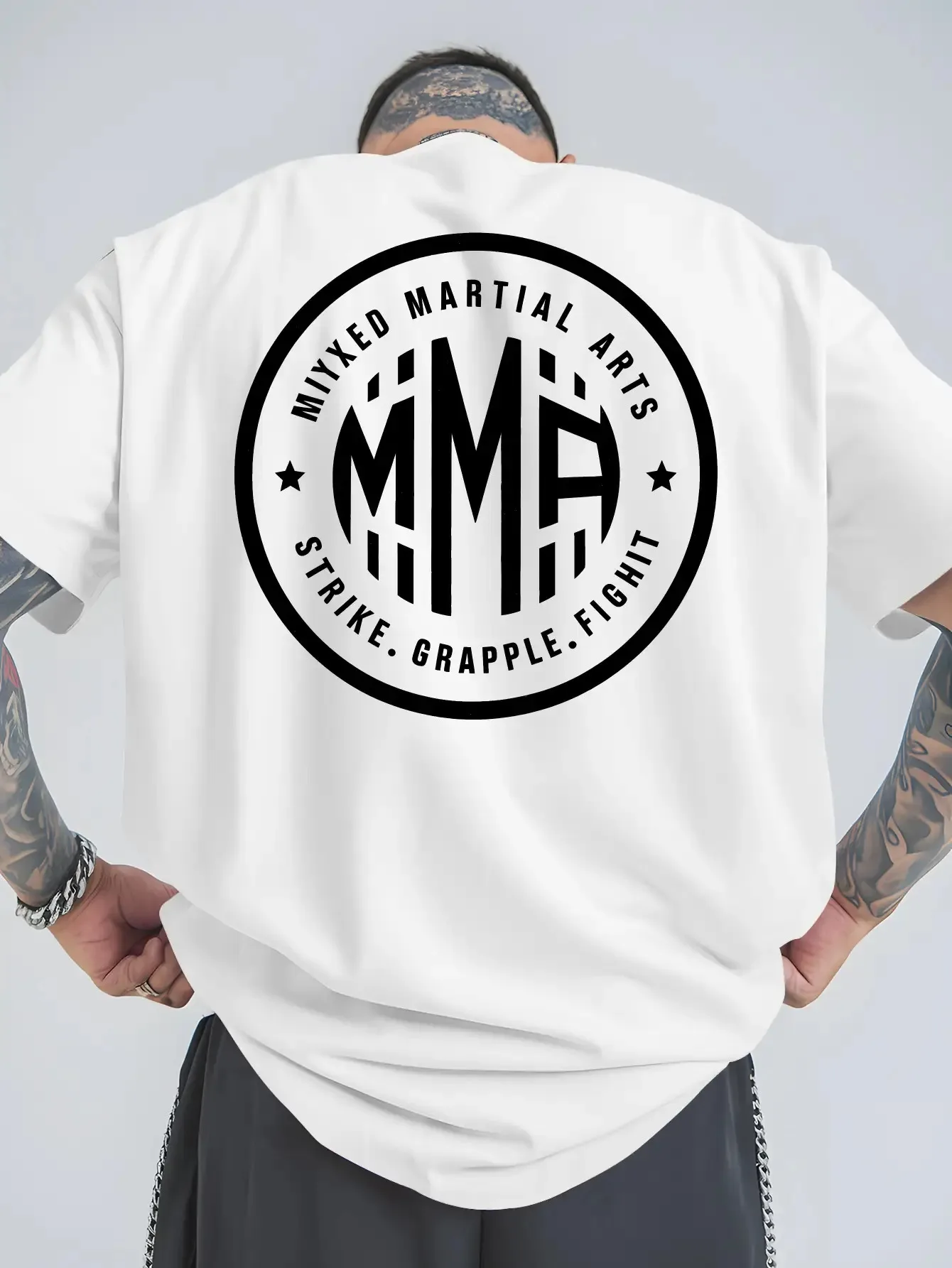 Mize Men's MMA Pattern T-shirt - Breathable 100% Comfortable Martial Arts Training Short Sleeve Top with Strike Fighting Print