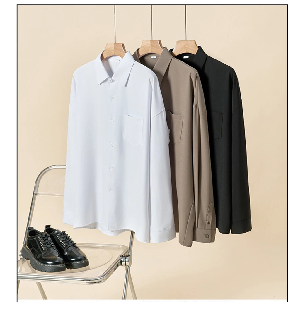 

Single Breasted Long Sleeve Men's Early Autumn Shirt Business Casual Lapel Dress Shirt for Suit Trendy Inner Wear Top for Male