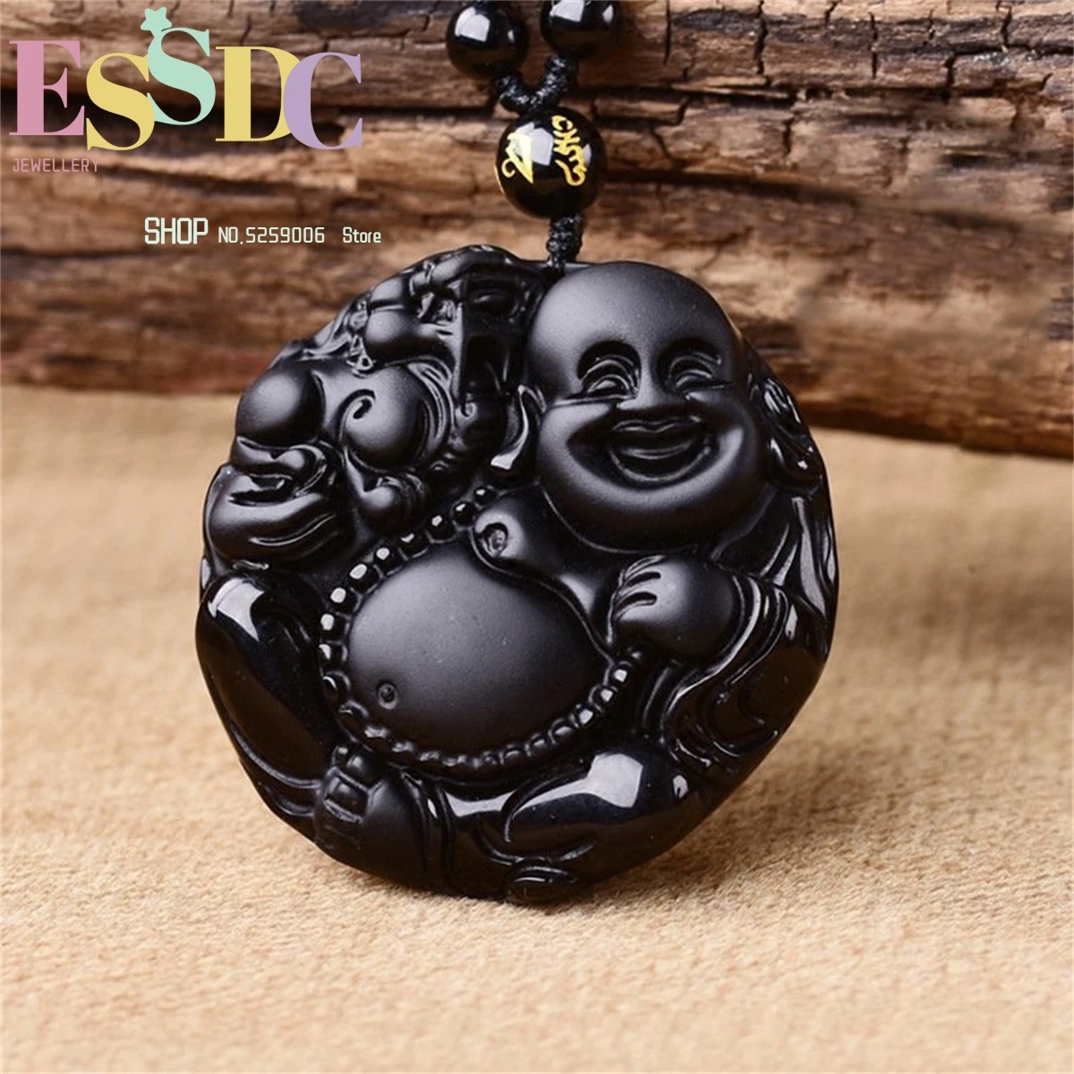 Natural Obsidian Maitreya Buddha Pendant for Men and Women Big Bellied Smiling Buddha Pixiu Crystal Necklace Charm Amulet Gift