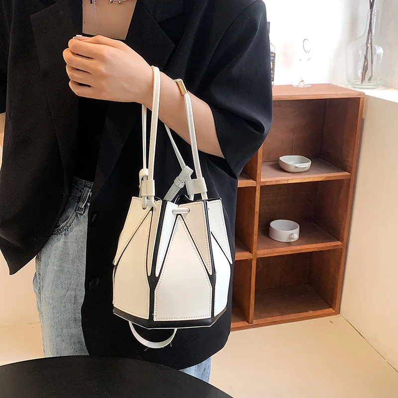 Brand Folding Bucket Bag for Women High Quality Shoulder Bag Fashion Purse and Handbag Designer Geometric Crossbody Bag Satchel