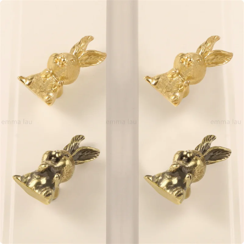 Cute Carrot Rabbit Furniture Handle Drawer Door Knob Brass Animal Handles For Kitchen Wine Cabinet Door Wardrobe Cupboard Pulls