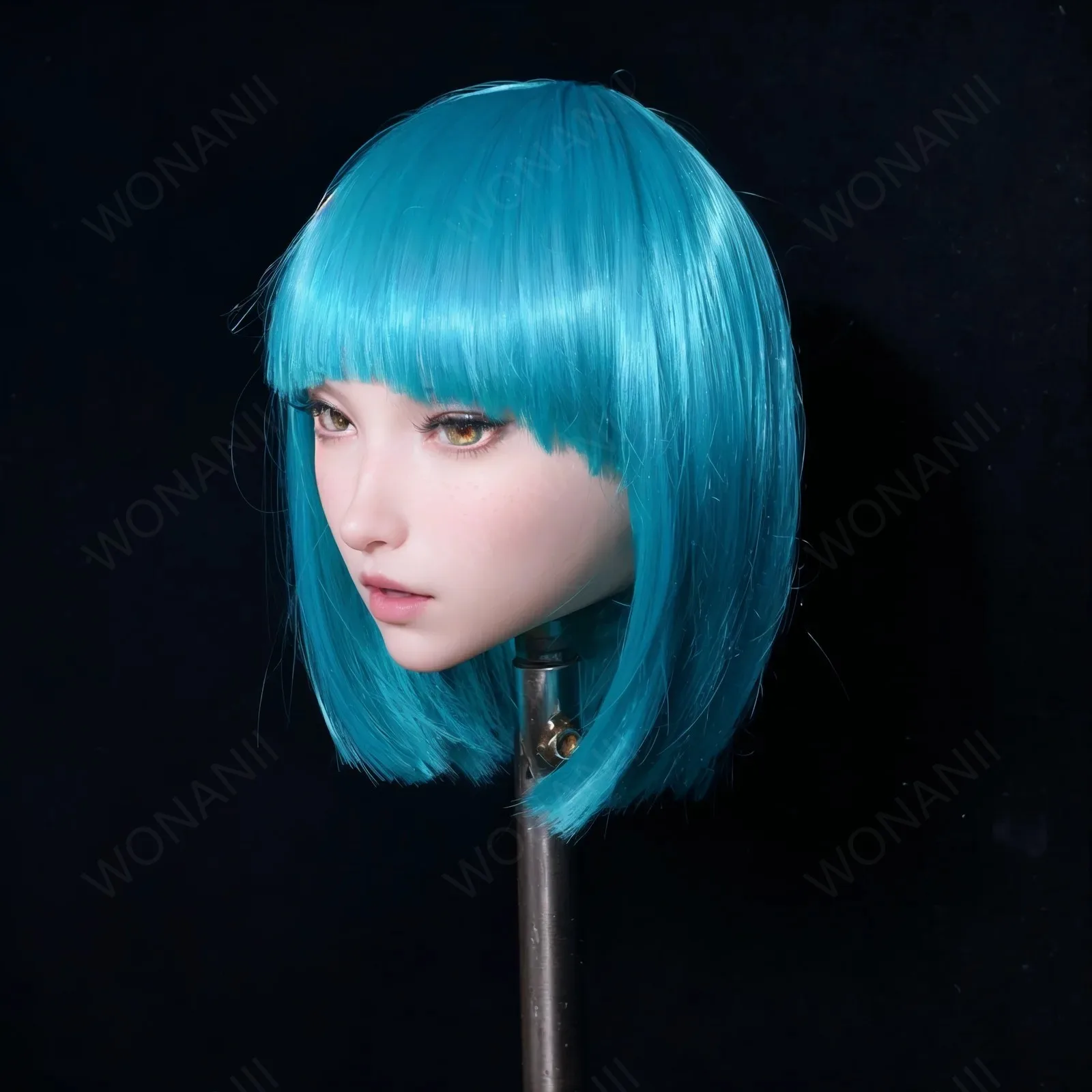 ١ 1TPE شعر أزرق جميل، نمط لطيف، شعر بالغ كبير، شعر مستعار، قبعة، أذن، عيون