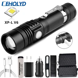 CEHOLYD Ultra Bright LED Flashlight With T6 L2 V6 lamp Waterproof Torch Zoomable 4 lighting modes Multi-function USB charging