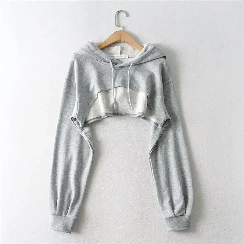 Hoodie Female Hoodie Personality Irregular Crop Ultra Short Style Long Sleeve Top Female Drop Shipping Sweatshirt  Clothes