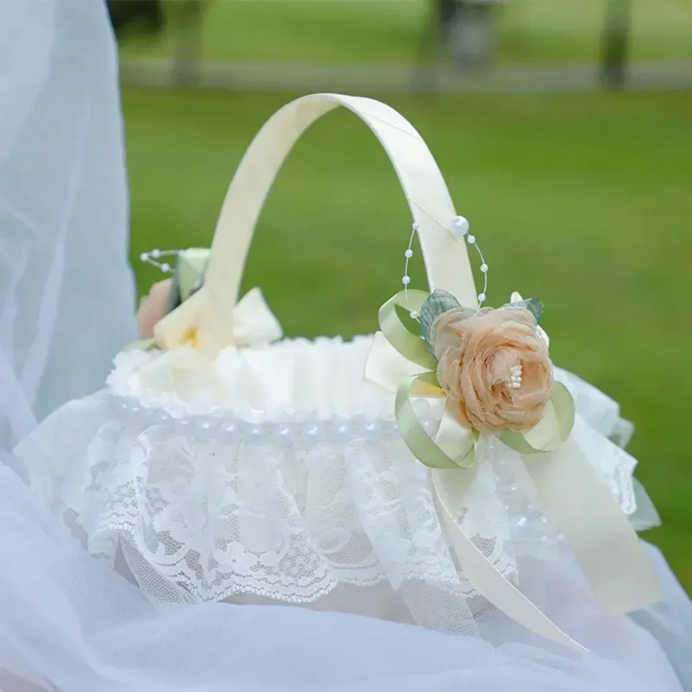 Western-style wedding lace flower basket fabric handle basket flower girl sprinkling flower bridesmaid carrying basket wedding