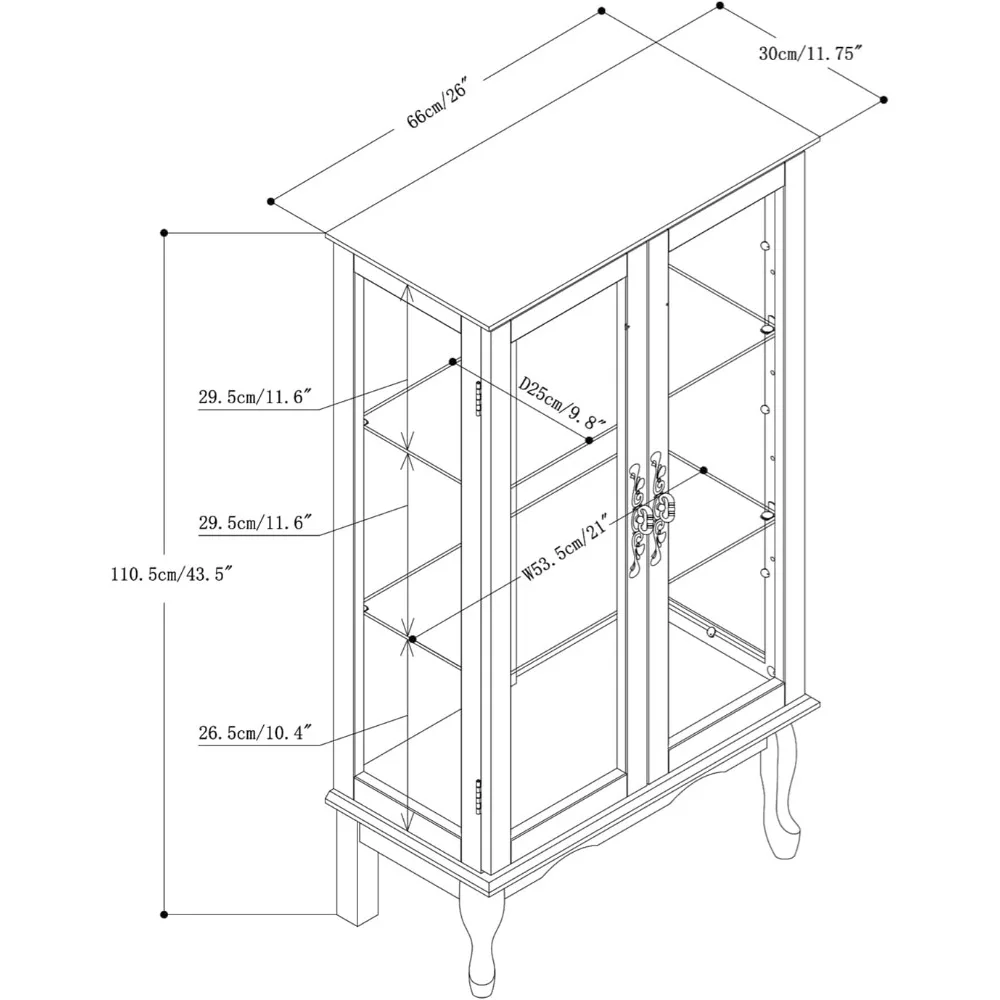 Display Lighted Cabinet With Glass Doors and Adjustable Shelves Chest of Drawers 26x11.75x43.5inch Furniture Showcase Storage