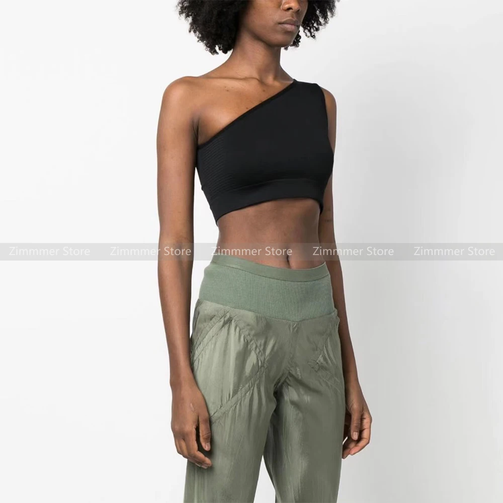 dark-minimalist-style-solid-color-asymmetric-splicing-one-shoulder-short-tight-top-inner-wear