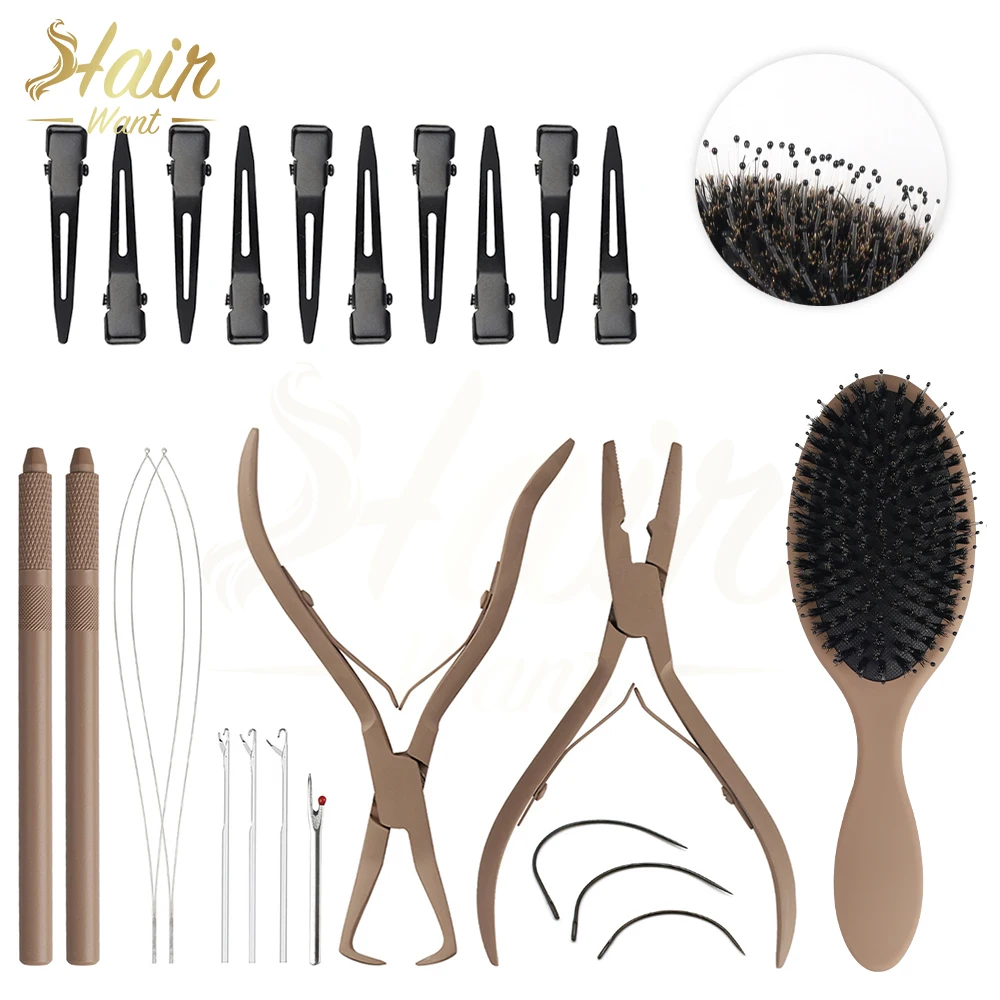 

Hair Want Hair Extension Pliers Kit for Microlink Pliers Threader Loop Tools With Crochet Needle Hair Brushes Weft Extensions