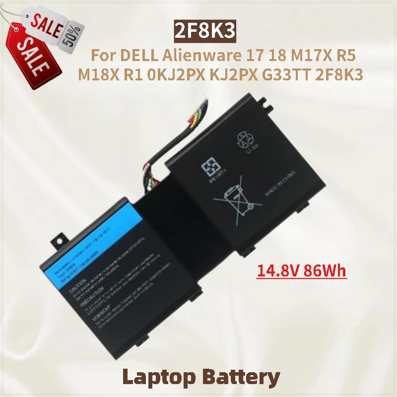 

Аккумулятор для ноутбука 2F8K3 14,8 В 86 Втч для DELL Alienware 17 18 M17X R5 M18X R1 G33TT 2F8K3 0KJ2PX KJ2PX Совершенно новый, высокое качество