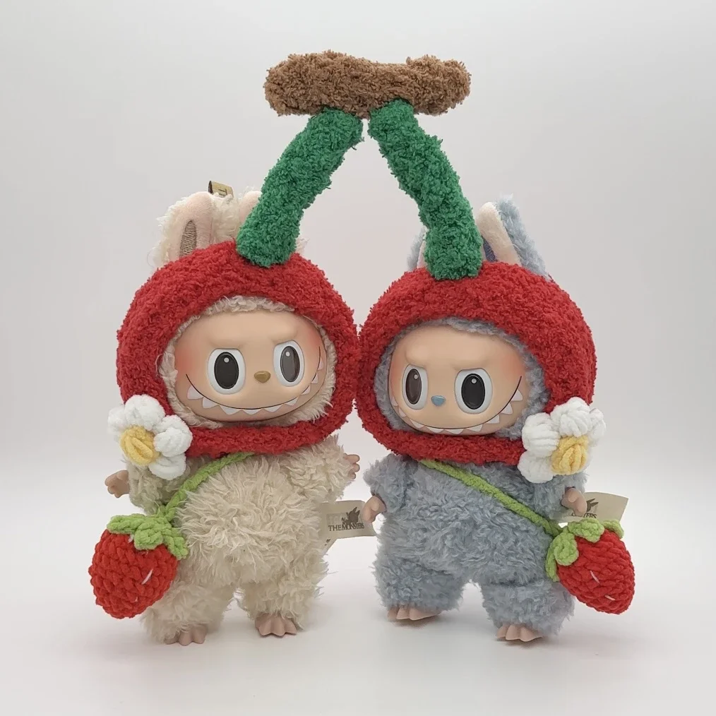 Labubu Doll Clothes 17cm Baby Twins Clothes Replacement Glue Doll Cherry Suit Kawaii V1 V2 Doll Clothing Accessories Suit Gifts
