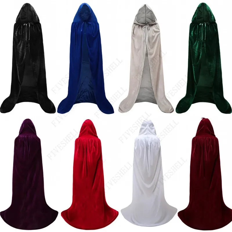 

2025 Halloween Costume Unisex Cosplay Death Cape Long Hooded Cloak Wizard Witch Medieval Cosplay Cape